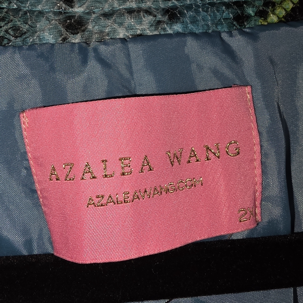 NWOT Azalea Wang Snake Print Puff Sleeve Jacket 2X Blue Statement Moto - Picture 7 of 9